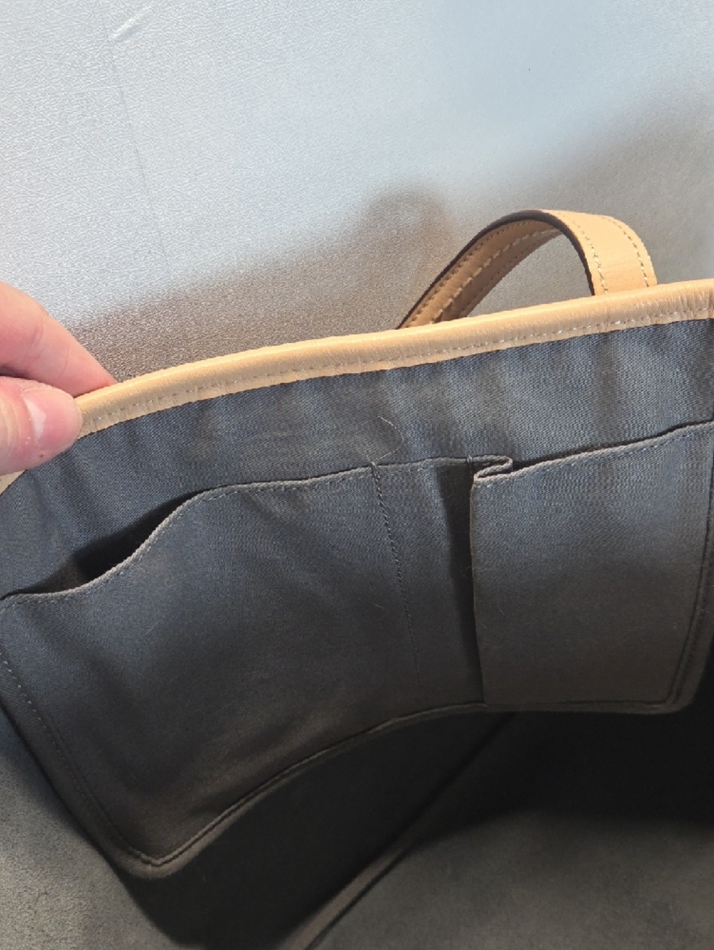 Coach Gray Metro Large Leather Tote with Tan Trim and Shoulder Straps - Picture 11 of 11